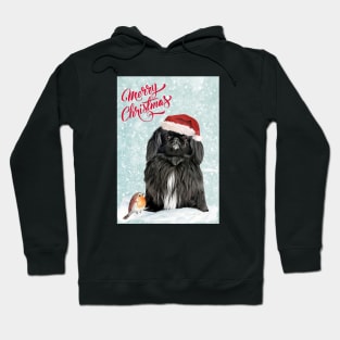 Blacl Pekingese Merry Christmas Santa Dog Hoodie